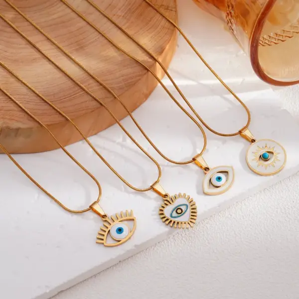 Wholesale Real Gold Plated 304 Stainless Steel 316 Stainless Steel PVD Coated Devil's Eye Waterproof Non Tarnish Glam Retro Pendant Necklace For Women's
