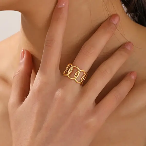PVD Coated 18K Gold Plated Oval 304 Stainless Steel Casual Waterproof Non Tarnish Open Rings