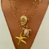 PVD Coated Real Gold Plated Starfish 304 Stainless Steel Beach Waterproof Non Tarnish Surgical Steel Plating Lobster Trigger Clasp Closure Pendant Necklace
