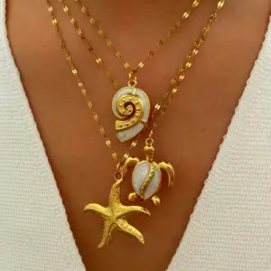 PVD Coated Real Gold Plated Starfish 304 Stainless Steel Beach Waterproof Non Tarnish Surgical Steel Plating Lobster Trigger Clasp Closure Pendant Necklace