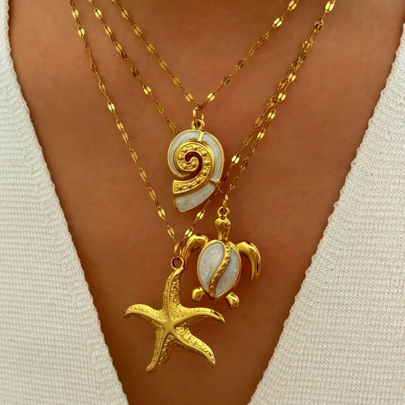 Wholesale PVD Coated Real Gold Plated Starfish 304 Stainless Steel Beach Waterproof Non Tarnish Surgical Steel Plating Lobster Trier Clasp Closure Pen