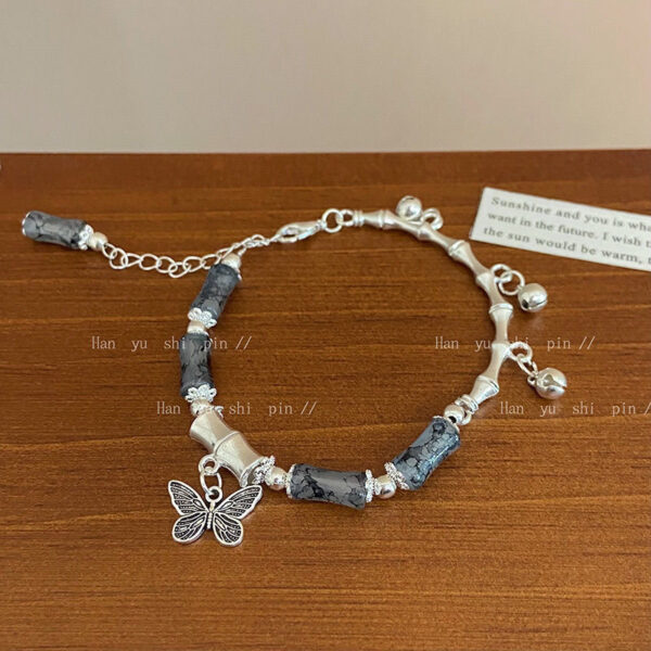 Wholesale New Chinese Butterfly Beaded Bracelet Ins Niche Design Mori Style Imitation Jade Bamboo Bell Bracelet Girlfriend Bracelet