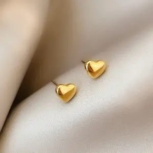 Heart-Shaped Stud Earrings-Gold