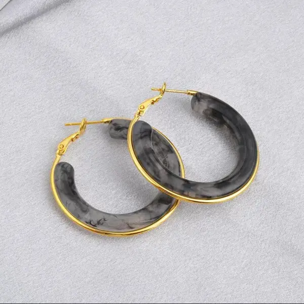 Wholesale 1 Pair Retro Exaggerated Circle Round Plating 304 Stainless Steel Arylic Resin 18K Gold Plated Hoop Earrings