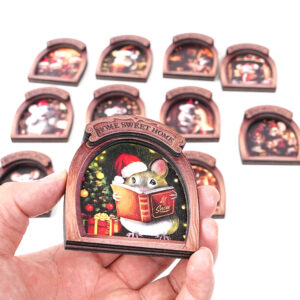 Wholesale MZCT181-192 Christmas Mouse Hole Wooden Photo Frame Magnetic Fridge Magnet