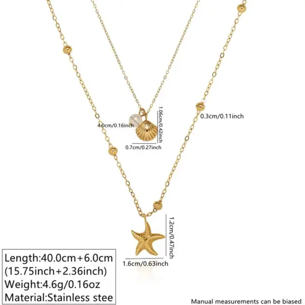 Wholesale 304 Stainless Steel Plastic Geometric Starfish Shell Ion Plating (IP) 18K Gold Plated Cute Vintage Style Vacation Waterproof Non Tarnish Double Layer Necklaces