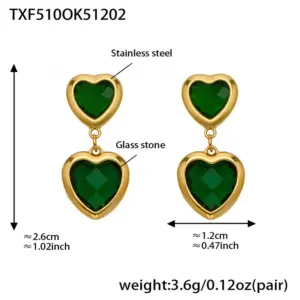 TXF510-Green Faceted Stone Gold Earrings