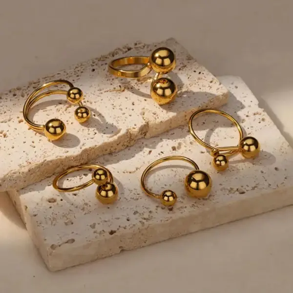 Wholesale PVD Coated Real Gold Plated Solid Color 304 Stainless Steel Vacation Simple Style Waterproof Non Tarnish Open Rings