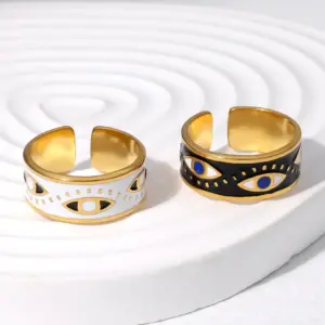 Wholesale PVD Coated Real Gold Plated 18K Gold Eye 304 Stainless Steel Punk Waterproof Non Tarnish Open Rings