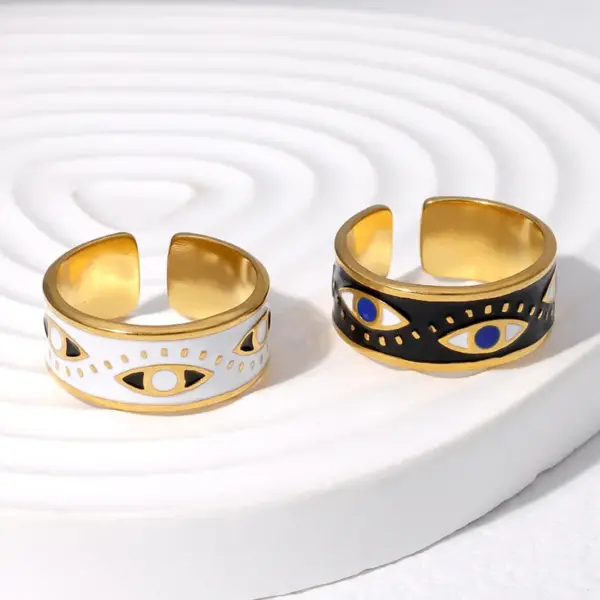 Wholesale PVD Coated Real Gold Plated 18K Gold Eye 304 Stainless Steel Punk Waterproof Non Tarnish Open Rings