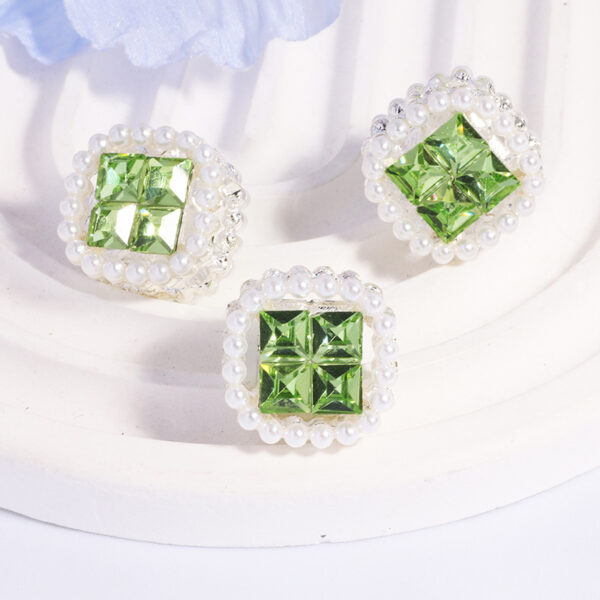 Wholesale Double-sided alloy rhinestone square straight hole loose beads DIY