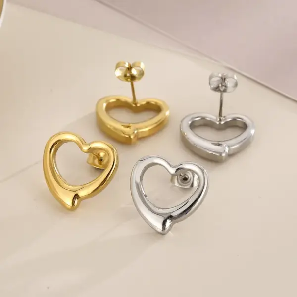 Wholesale 18K Real Gold Plated 304 Stainless Steel PVD Coated Heart Shape Waterproof Non Tarnish Plating Hollow Out O-shaped Chain Bracelets Earrings Necklace