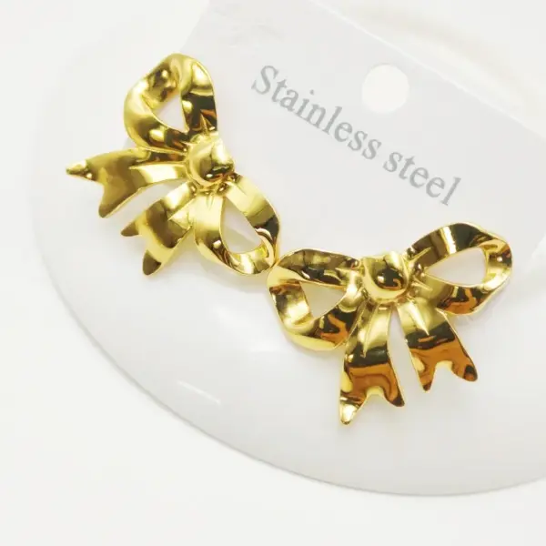 304 Stainless Steel Bow Knot Electroplating Golden Plated Elegant Waterproof Non Tarnish Gold Ear Studs