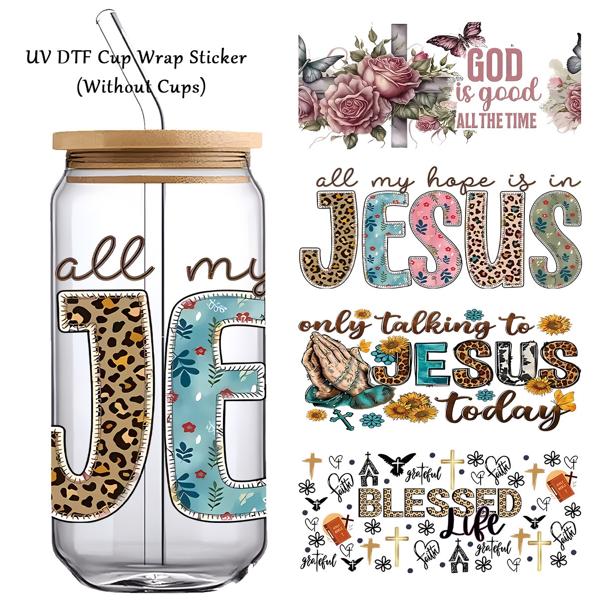Wholesale Leopard print pattern 16oz glass crystal sticker