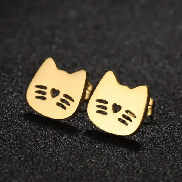 Wholesale PVD Coated 18K Gold Real Gold Plated Cat 304 Stainless Steel Cute Simple Style Waterproof Non Tarnish Ear Studs