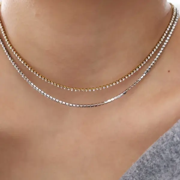 Wholesale 201 Stainless Steel Grid PVD Coated Artificial Rhinestones 18K Gold Plated Retro Classic Style Waterproof Non Tarnish Polishing Plating Tennis Chain Gold Jewelry Set