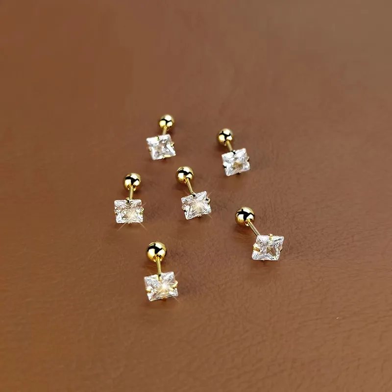 Wholesale 1 Piece Simple Style Geometric Plating 304 Stainless Steel Zircon Ear Studs