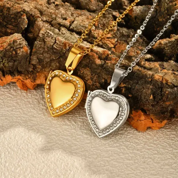 Wholesale Jewelry Fashion Heart Shape 201 Stainless Steel Artificial Diamond Plating Inlay Stainless Steel Necklaces