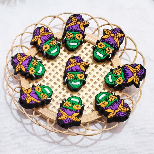 Wholesale e-commerce product: Green Gulu Head Silicone Cartoon Beads, wholesale from the factory, DIY silicone beads.
