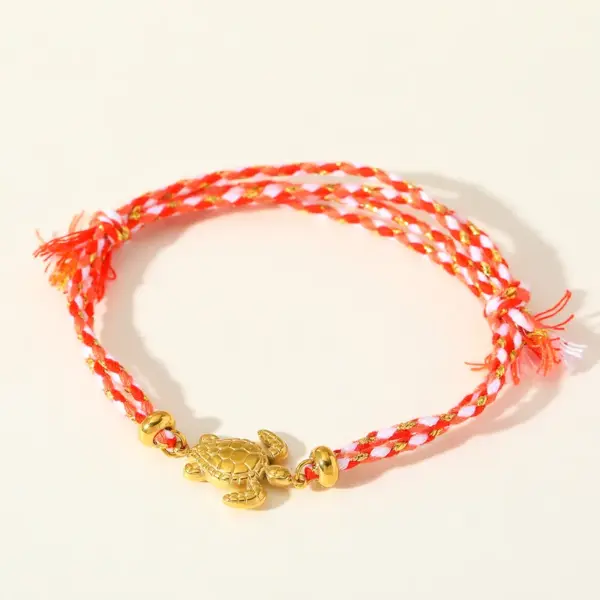 Sweet Cute Stainless Steel 18K Gold Turtle Pendant Colorful Handmade Woven Rope Bracelet Jewelry Simple Style Versatile Ocns