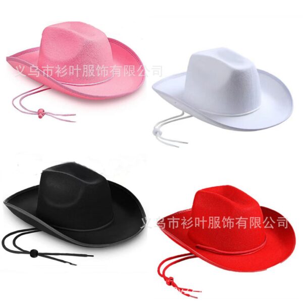 Wholesale White edging cowboy hat manufacturers in stock western cowboy hat thick material black and white edging rope buckle dick cowboy hat
