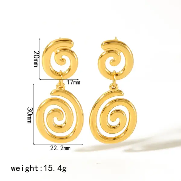 PVD Coated Real Gold Plated 18K Gold Spiral Stripe 304 Stainless Steel Simple Style Waterproof Non Tarnish Drop Earrings