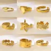 Wholesale 304 Stainless Steel Geometric Heart Shape Flower PVD Coated Stone-Free 18K Real Gold Plated IG Style Classic Style Waterproof Non Tarnish Plating Open Rings