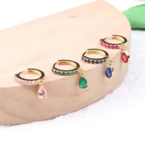 Wholesale Fashion Water Droplets Inlaid Zircon Copper Artificial Gemstones Copper Earrings
