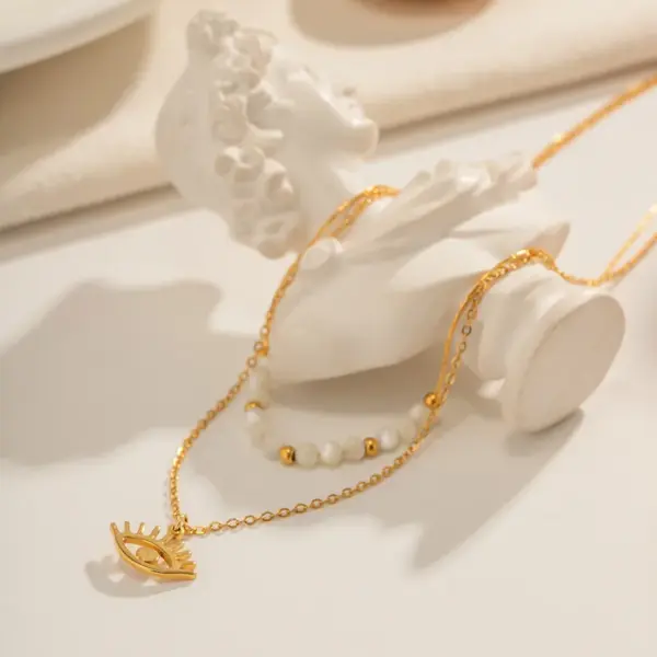 PVD Coated Real Gold Plated 18K Devil's Eye 304 Stainless Steel IG Style Simple Waterproof Non Tarnish Double Layer Necklaces
