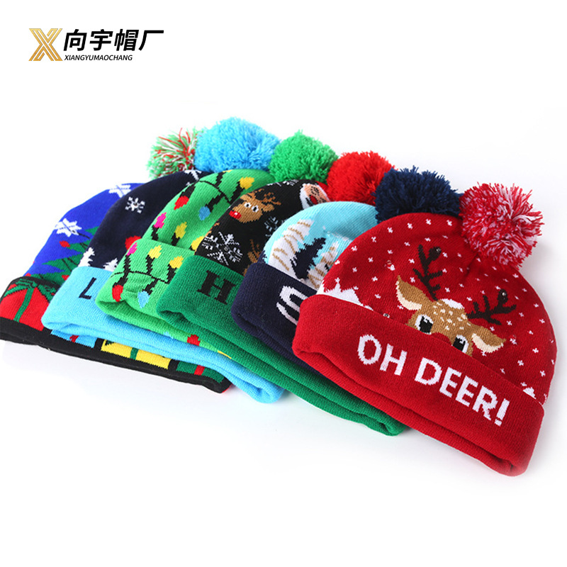 Wholesale Winter chilen's Christmas knitted hat with light led hat