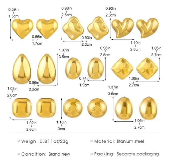 Wholesale 304 Stainless Steel Water Droplets PVD Coated 18K Gold Plated Simple Style Classic Style Waterproof Non Tarnish Gold Silver Ear Studs