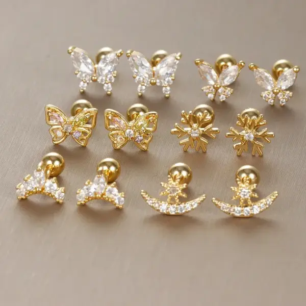 Wholesale 1 Pair Vintage Style Classic Style Geometric Butterfly Snowflake Plating 304 Stainless Steel Zircon Ear Studs