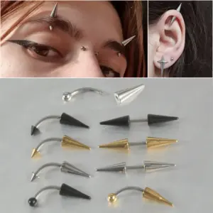 1 Piece 304 Stainless Steel Stone-Free Casual Exaggerated Simple Style Eyebrow Studs Solid Color Gold Steel Color Black Plating Vacuum Plating 18K Gold Plated Eyebrow Studs Ear Cartilage Rings & Studs