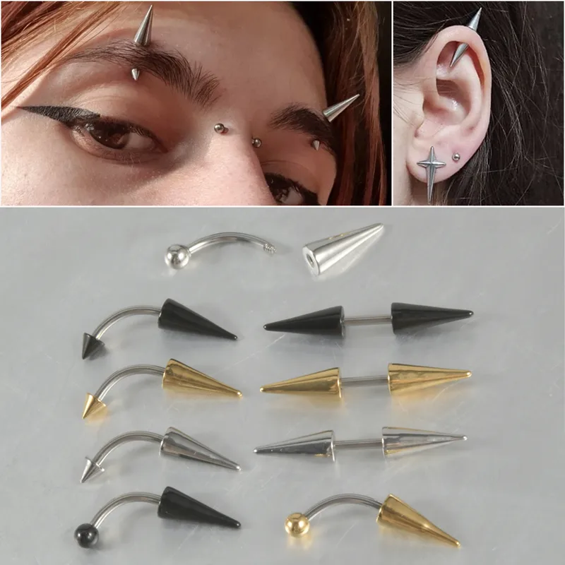 Wholesale 1 Piece 304 Stainless Steel Stone-Free Casual Exaerated Simple Style Eyebrow Studs Solid Color Gold Steel Color Black Plating Vacuum Plating