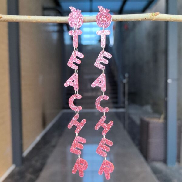 Wholesale Cross-border European and American Opening Season Graduation Season Teachers' Day Acrylic Earrings Long Simple Sequins English Letter Earrings