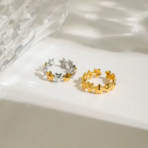 304 Stainless Steel Pentagram PVD Coated Real Gold Plated Casual Simple Style Commute Waterproof Non Tarnish Open Rings Rings