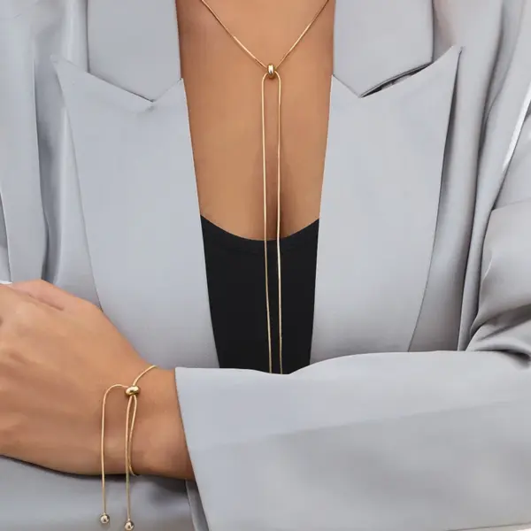 Wholesale 304 Stainless Steel Solid Color PVD Coated 18K Real Gold Plated Elegant Simple Style Waterproof Non Tarnish Plating Bracelets Necklace