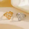 Wholesale PVD Coated 18K Gold Plated Flower 304 Stainless Steel Simple Style Waterproof Non Tarnish Open Rings