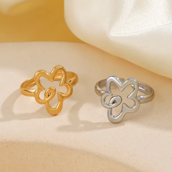 Wholesale PVD Coated 18K Gold Plated Flower 304 Stainless Steel Simple Style Waterproof Non Tarnish Open Rings