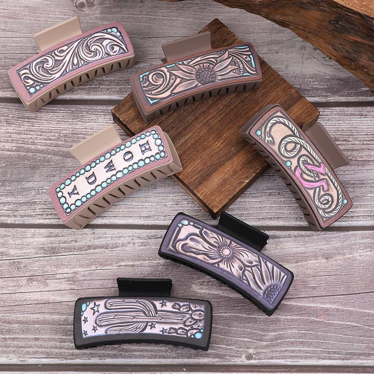 Wholesale Cross Border West Denim Wind Cactus Suower Letter Hairpin Women Shark Clip AliExpress Amazon