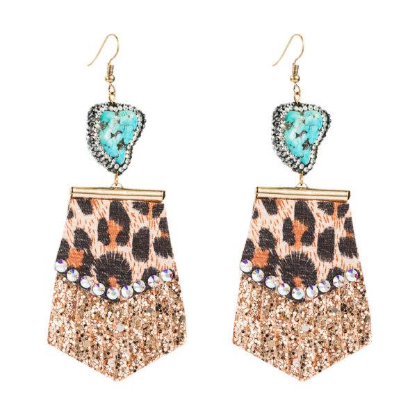 Wholesale Amazon Trendy Leopard Print Long Leather Small Fresh Full Diamond Women Earrings Exaggerated Earrings earrings