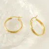 PVD Coated 18K Gold Plated Round Stripe Stainless Steel Retro Simple Style Waterproof Non Tarnish Hoop Earrings