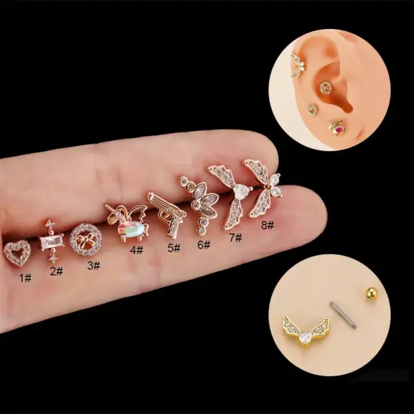 1 Piece 316L Stainless Steel Copper Zircon Ear Cartilage Rings & Studs Heart Shape Waterproof Non Tarnish Surgical Steel
