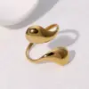 PVD Coated Real Gold Plated 18K Gold Water Droplets 304 Stainless Steel Modern Style Simple Style Waterproof Non Tarnish Open Rings