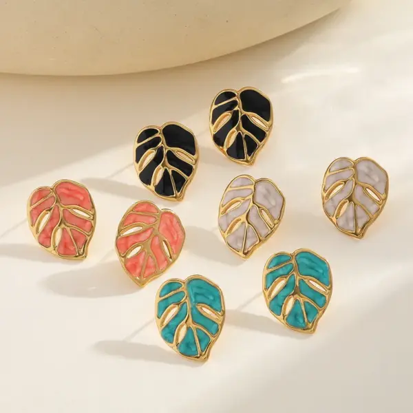 Wholesale Stainless Steel 18K Gold Plated Irregular Leaf Oil Drop Earrings Fashionable Casual Elegant Cute Novelty Design For All Seasons