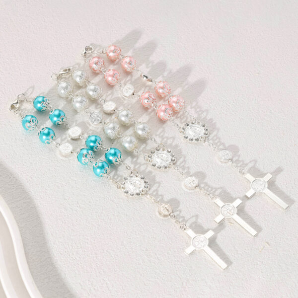 oly-f431b4a1963e288029c55f9b0507a103 Wholesale 10mm glass pearl cross blessing beaded bracelet