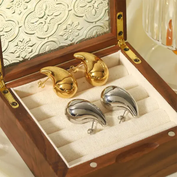 PVD Coated Real Gold Plated 18K Gold Water oplets 304 Stainless Steel Simple Style Waterproof Non Tarnish Ear Studs