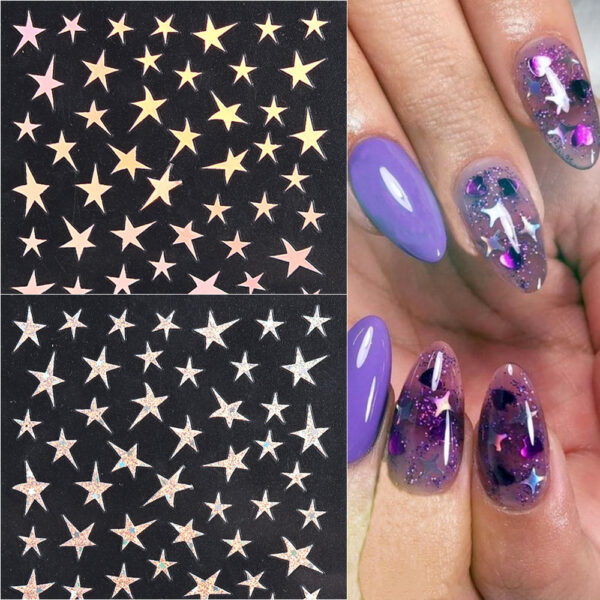 Wholesale Nail Art Stickers i Laser Purple Glitter Silver Starry Nail Art Stickers