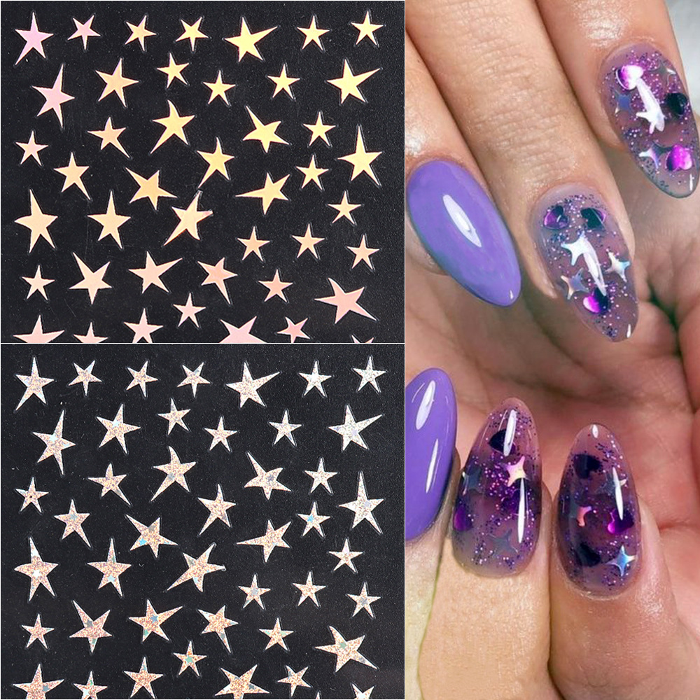 Wholesale Nail Art Stickers i Laser Purple Glitter Sier Starry Nail Art Stickers