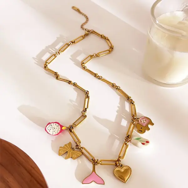 304 Stainless Steel Starfish Conch Shell PVD Coated Rhinestones Freshwater Pearl Real Gold Plated Vacation Marine Style Waterproof Non Tarnish Surgical Steel Inlay Regular Chain Gold Pendant Necklace Necklace